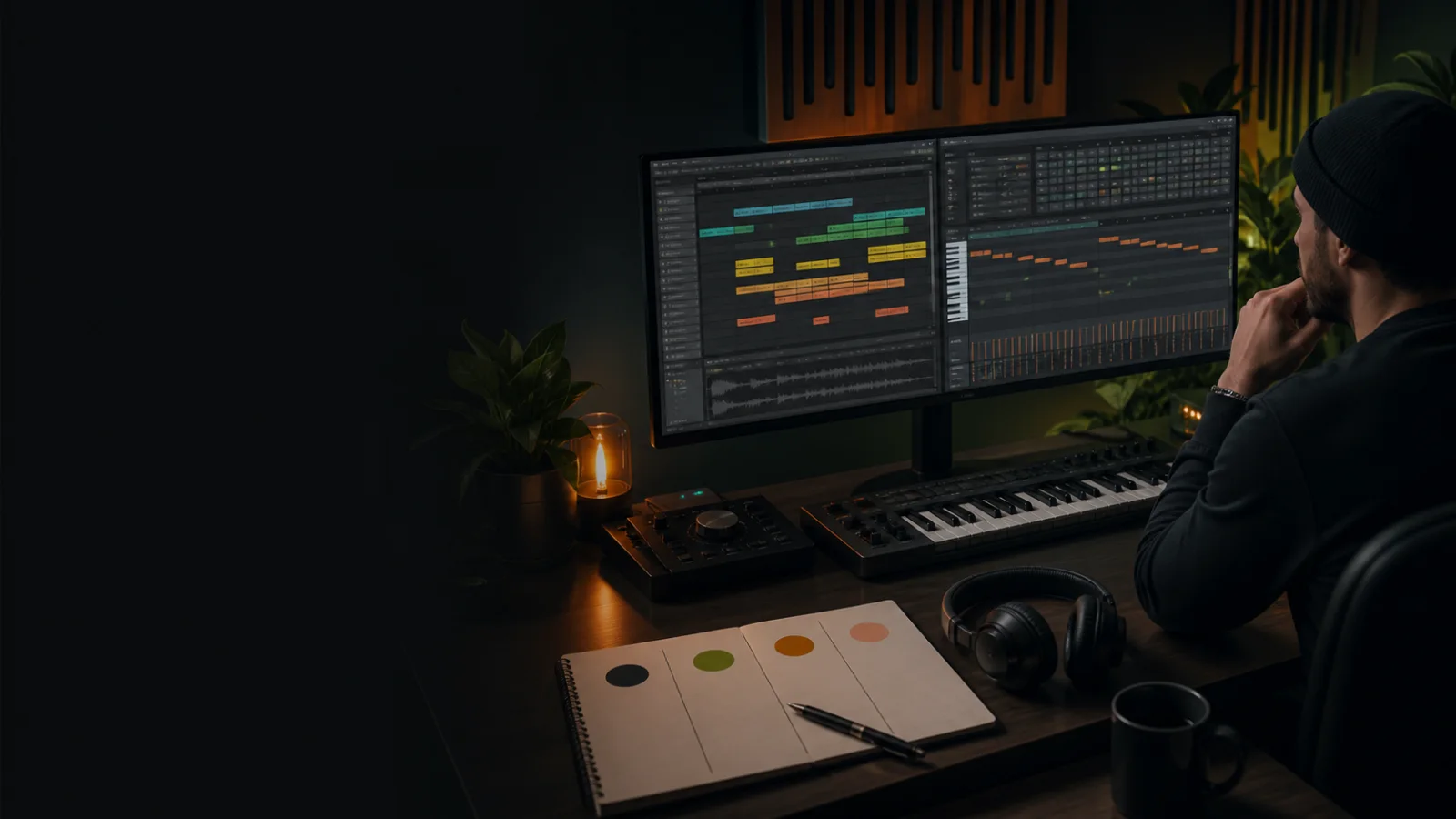 Producer comparing pattern-based and linear music-production workflows before choosing a DAW