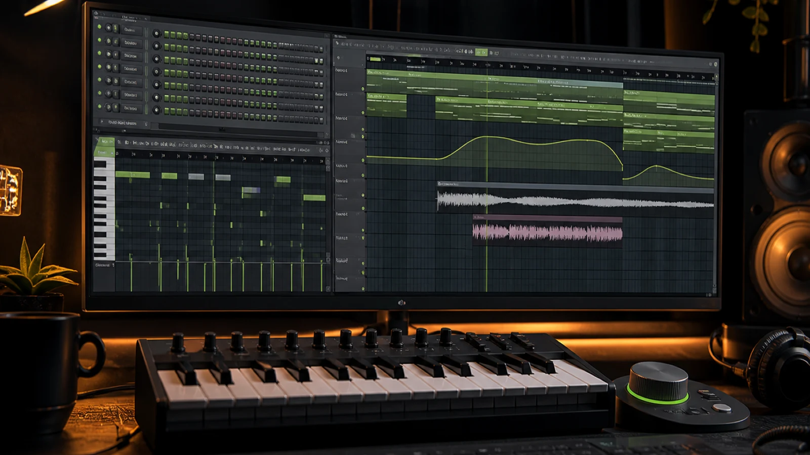 Pattern grid, Piano Roll, Playlist arrangement and automation in one music-production workspace